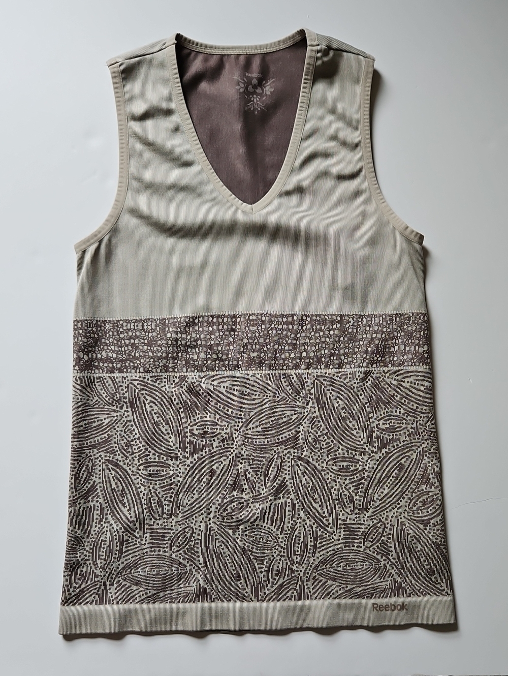 Reebok Myoknit Seamless Tank Top Abstract Brown Tan Stretch Activewear S